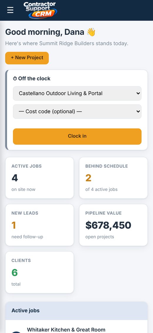 CS-CRM dashboard on a phone